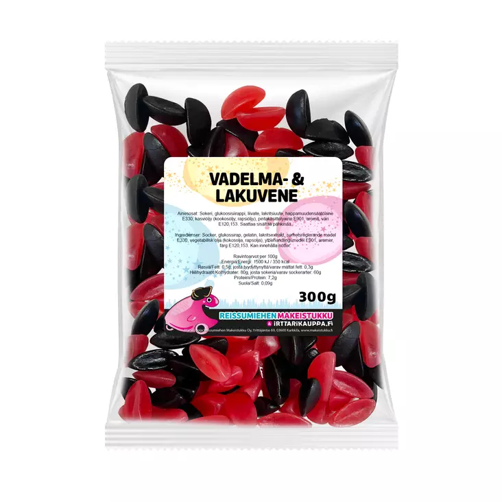Vadelma- & Lakuvene 300g - Reissumiehen Karkkipussit - 1012 - 1