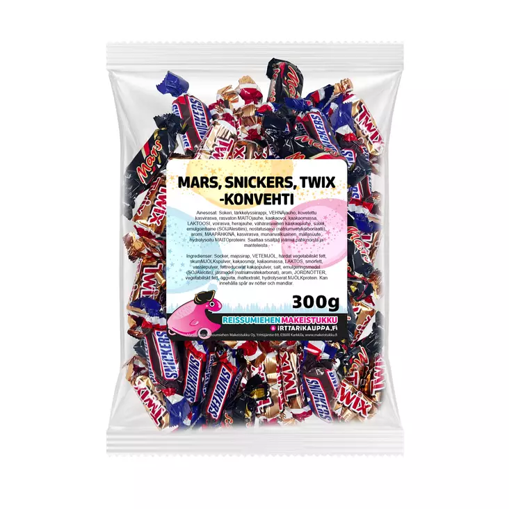 Mars, Snickers & Twix -konvehti 300g - Reissumiehen Karkkipussit - 4008 - 8